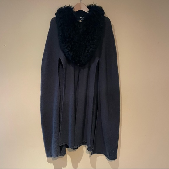 Cejon Womens OSFM faux fur collar soft poncho long line Shawl Cover up Grey - Picture 5 of 8